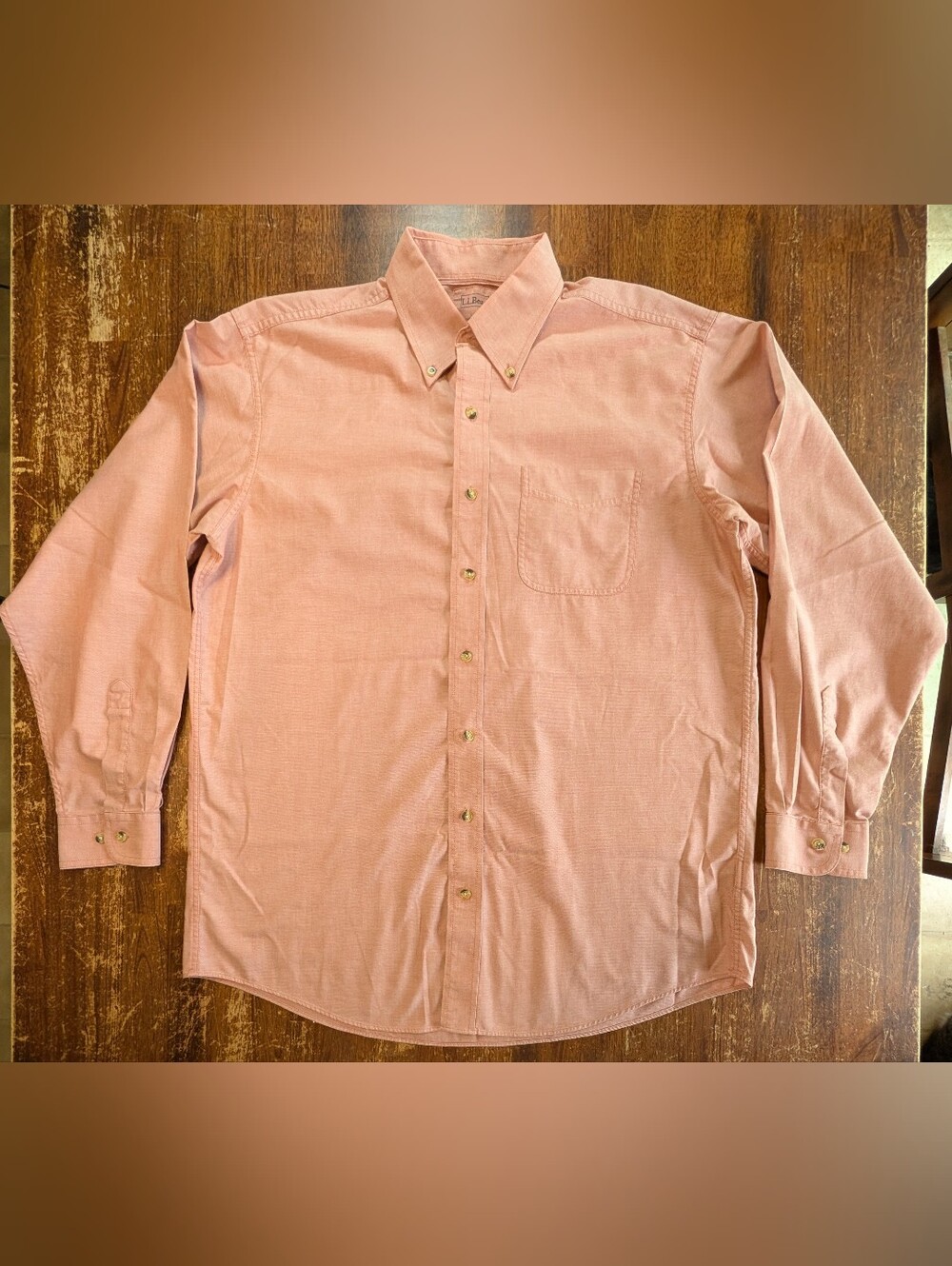 L. L. Bean Long Sleeve Button Down Shirt Mens Large Tall Peach Cotton Business
